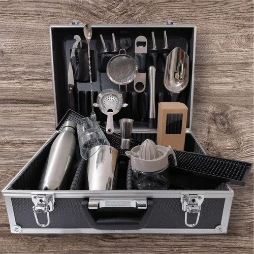 Black bartender suitcase kit - black,